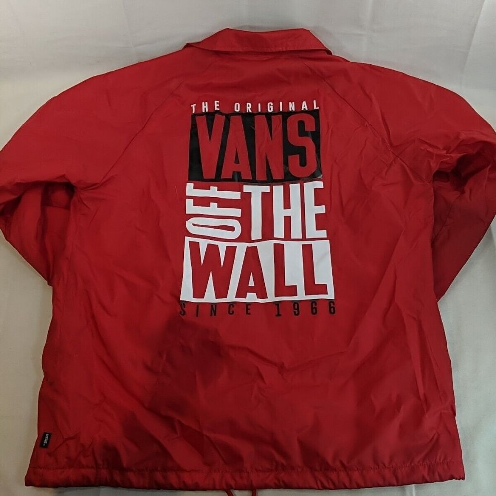 Vans Off the Wall Red Windbreaker Jacket Men's Medium M Snaps Collared
